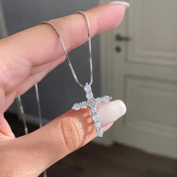 NEW CROSS 925 STERLING SILVER DIAMOND NECKLACE, NICE NECKLACE, CUTE NECKLACE - Picture 4 of 6